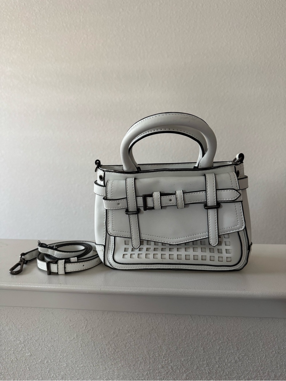 White Mini Top-Handle Crossbody Bag